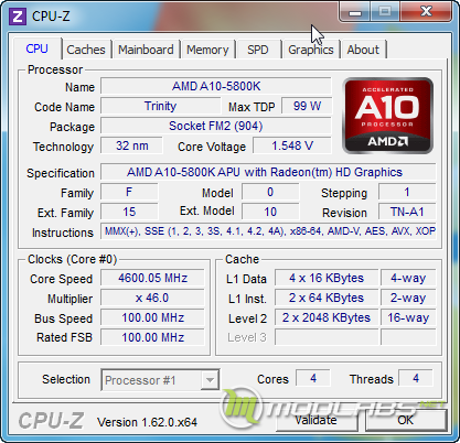 CPU-z Overclocking AMD A10-5800K